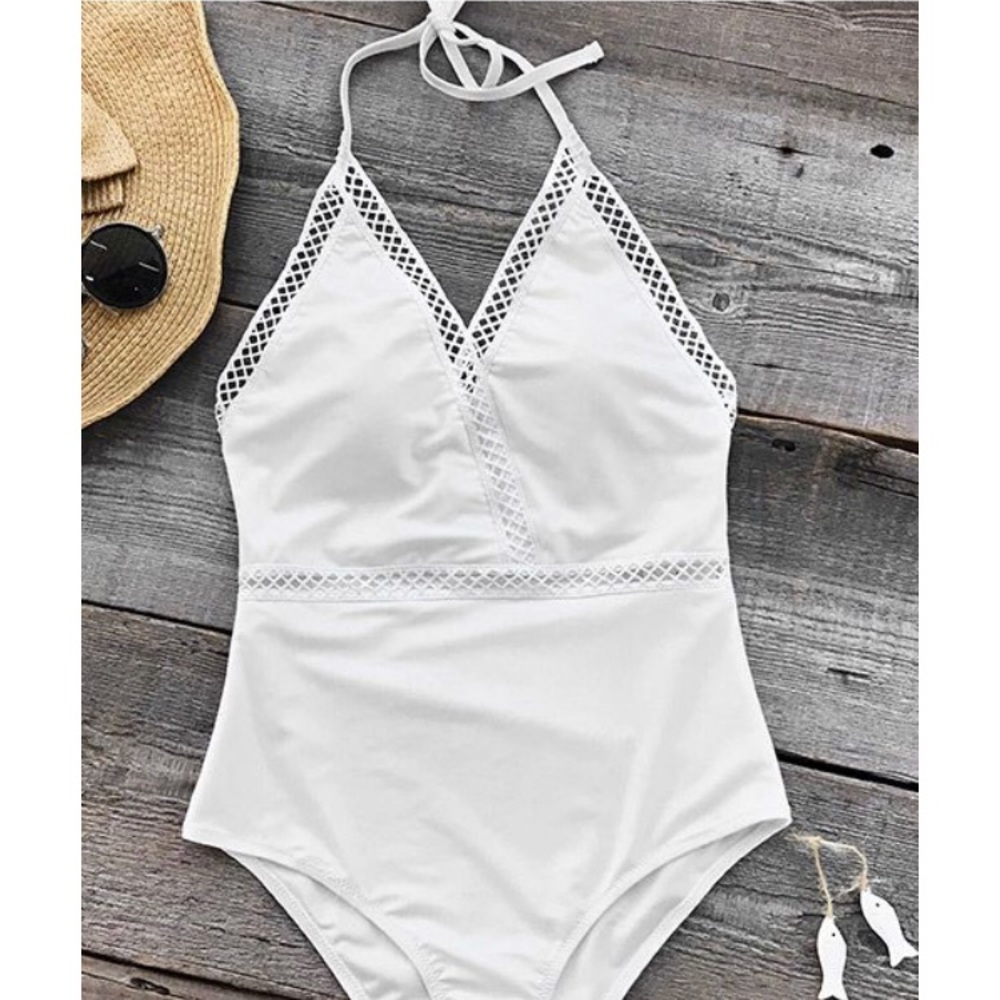 Angel's Wings Halter One-piece Swimsuit - M/White